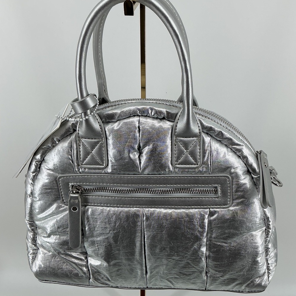 Sol and Selene Flying High Mini Metallic Silver Puffer Satchel Crossbody Bag NEW - Picture 4 of 8